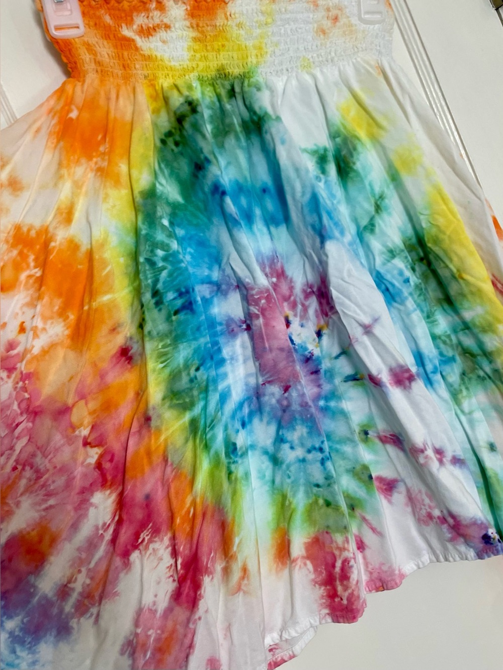 Rainbow Spiral Tie Dye Midi Skirt Smocked Elastic Waist Strapless Top Boho NWOT